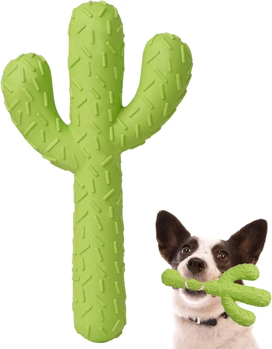 Tough Rubber Cactus Dog Chew Toy, Teeth Cleaning Interactive Training Toy for Aggressive Medium Large Dogs