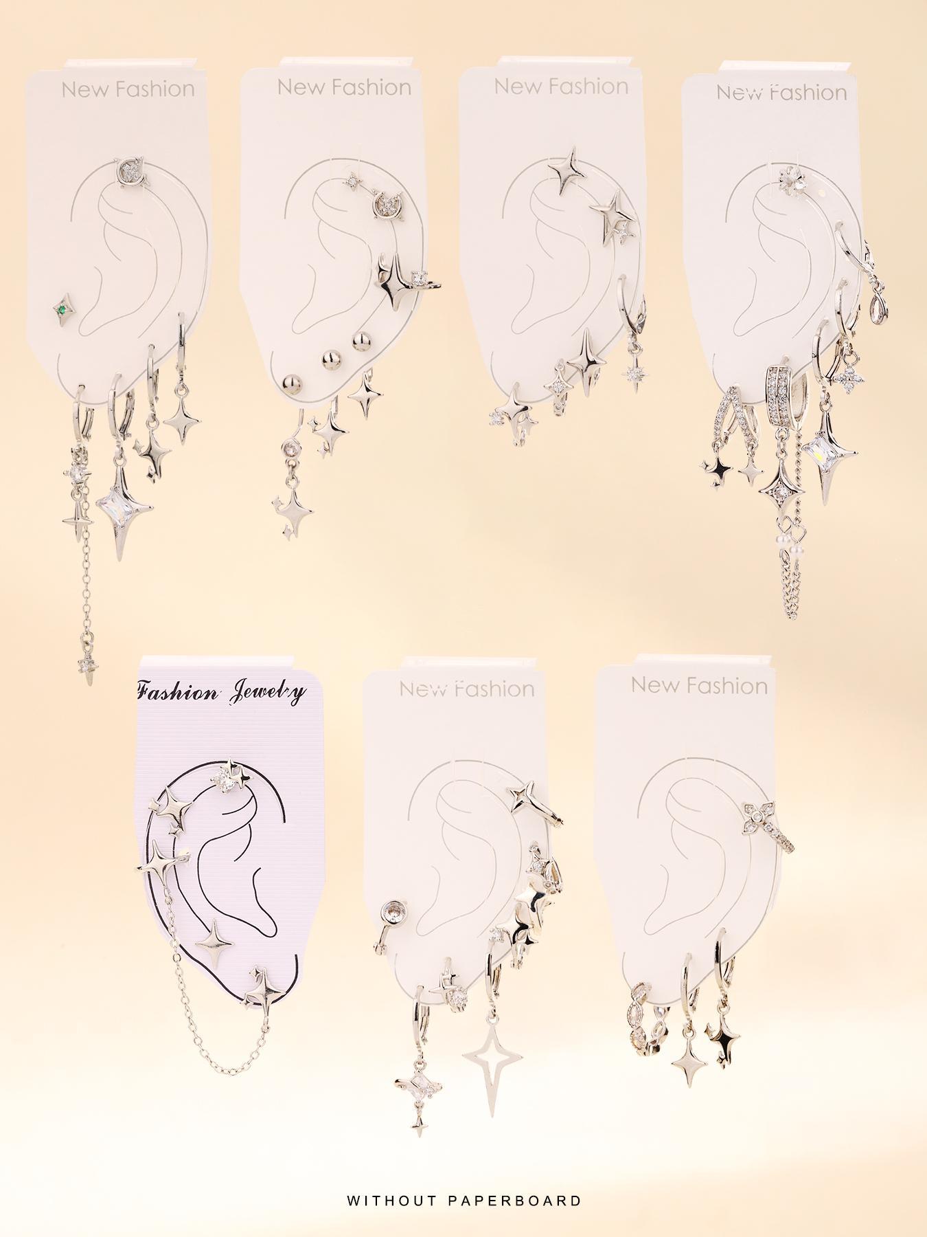 Star & Chain Design Dangle Earrings Set, Fashionable Hollow Out Design Earrings for Women & Girls, Trendy All-match & Exquisite Jewelry for Birthday Gift, Trendy Fashionable Accessories, Statement Earring