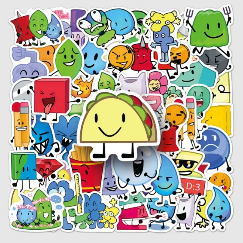 50 Bfdi Stickers, Dream Island Drama Animation, Creative Cool Cross-Border Skateboard Phone Case, Refrigerator Stickers, Fun Accessories, Decal Set