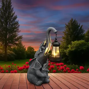 Solar Elephant Garden Statue Light Outdoor Decor, Waterproof LED Yard Art Lantern, Patio Lawn Decoration, Mother's Day Gift for Mom Grandma Women