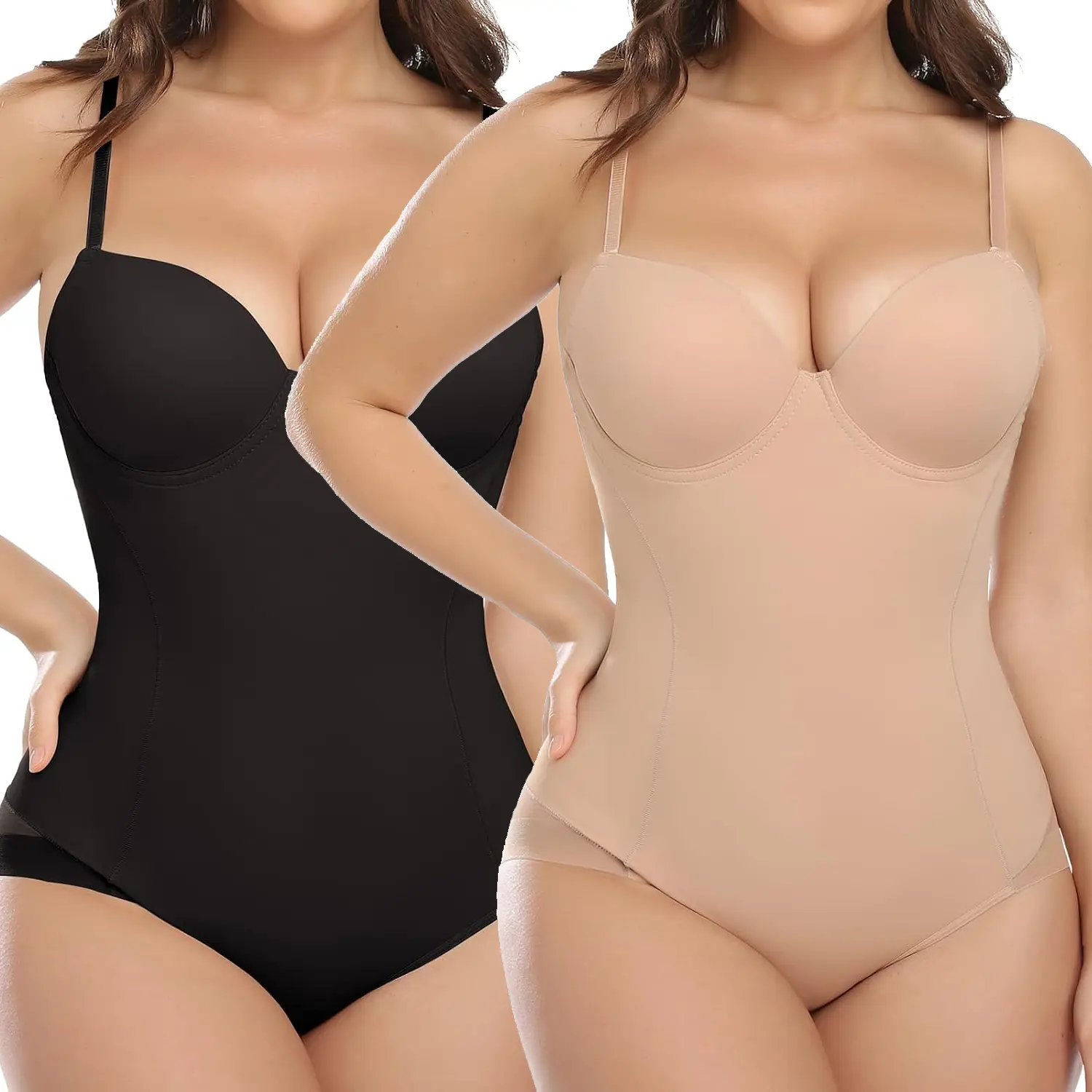 Women's Silky Sexy Spandex Fabric Bodysuit - Built-in Bra, Tummy Control, Backless Shapewear Garment, Nylon, Outerwear, Mesh, Lady, Shaper, Piece, Padded