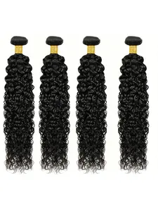 4-Pack Water Wave Real Human Hair Bundles Extensions, Handmade Craftsmanship, 95g Per Bundle, High-Quality Human Hair, Perfect for Styling