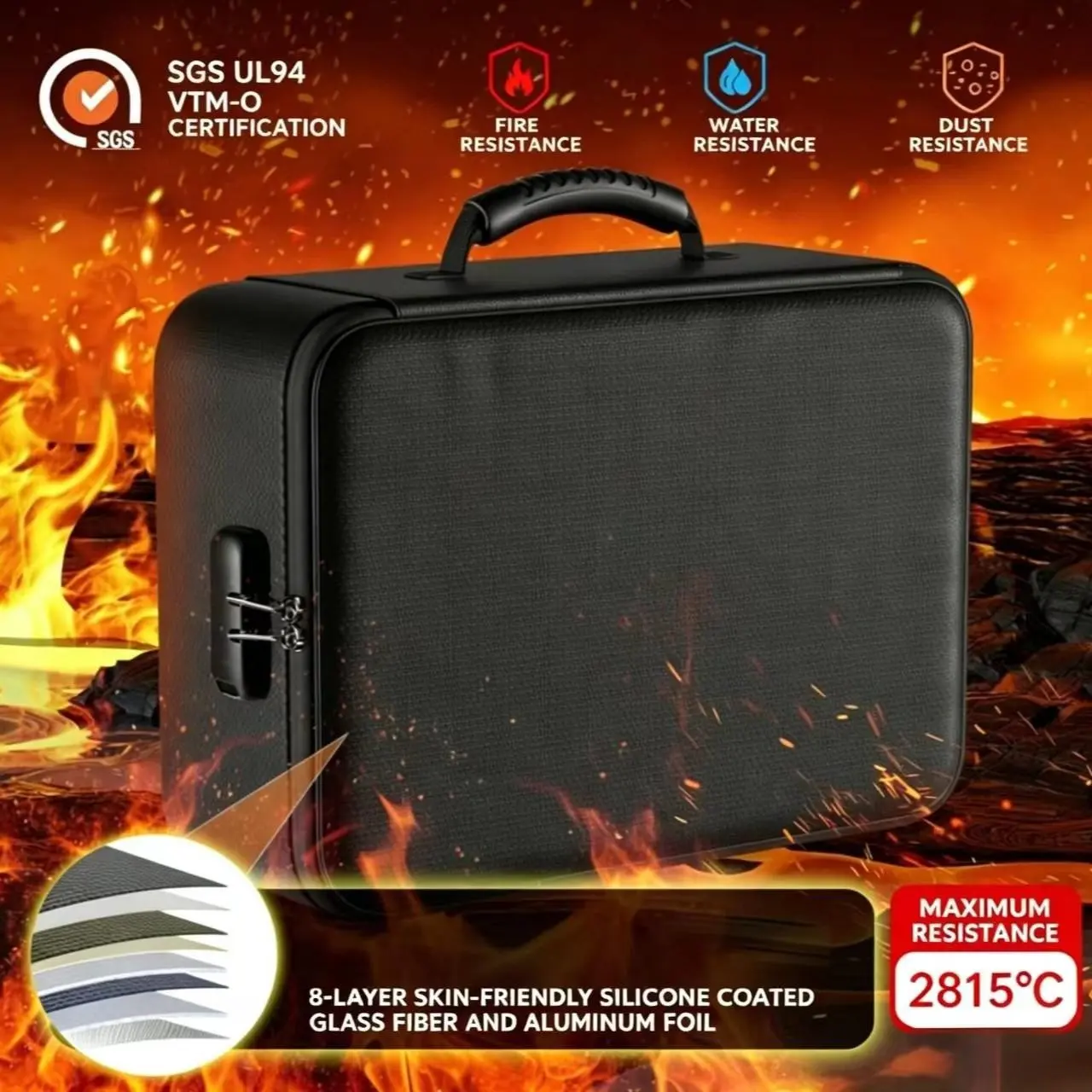Lockable Fire-Resistant Waterproof Storage Bag, Practical Home Security Gift, Ideal for Documents, Cash, and Valuable Items