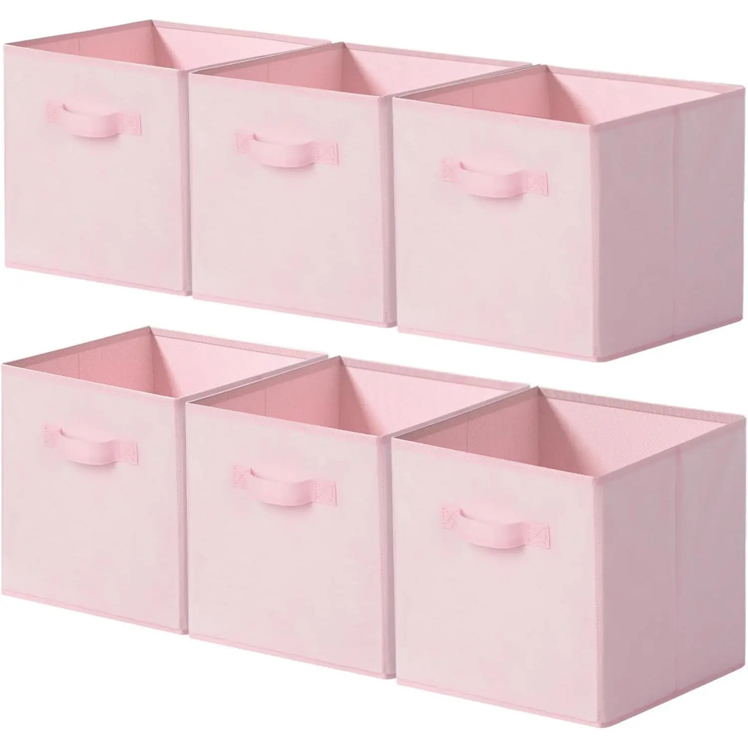 11x11 Storage Cubes, 6 Pack Open Storage Bins with Handles, Storage Cube Organizer for Clothes and Toys, Collapsible Cube Bins for Closet, Shelves, Offices, Pink