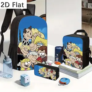 3pcs Backpack Collection Featuring The Loud House Theme, Includes a Spacious Hiking Bag, a Casual Shoulder Backpack, a Pencil Case, And a Lunch Bag with Zipper Closure And Adjustable Straps, Perfect for Travel And Daily Commutes