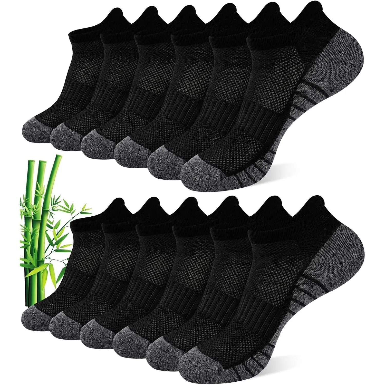 Bamboo Viscose Moisture Wicking Ankle Socks for Men with Cushioned Arch Support, Breathable Summer Running Hiking Gym Socks Size 9-11 & 13-15Gift