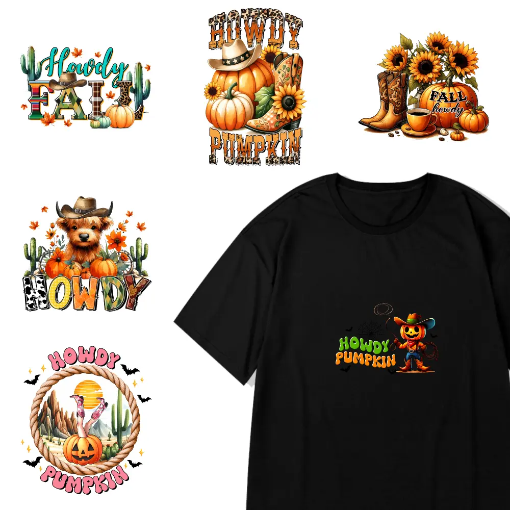 6 Pcs Howdy Pumpkin Iron on Transfers iron on decals Transfers Sticker On Clothes Iron on Decals for T Shirts Easy to heat press decals Iron On Transfer Patches Press Washable Stickers