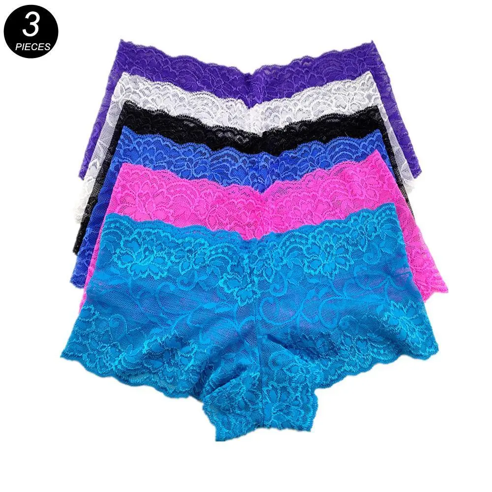 Women's Panty Shorts, 3-Piece Basic Sheer Silk Lingerie Set, Minimalist Solid Color Design, M-XXXL (Random Colors), Casual