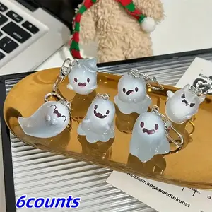 6-Piece Glow-In-The-Dark Ghost Keychain Set, Halloween Figurines, Backpack & Key Charms, Halloween Decor, Party Gifts, Festive Presents
