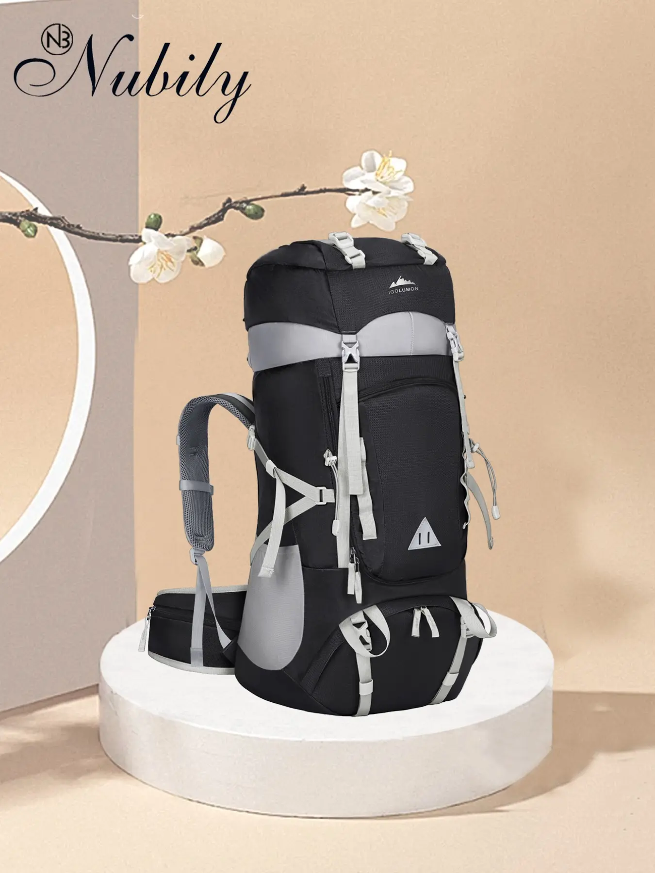 60L Large Lightweight Hiking Backpack for Men Women, Waterproof Camping Backpack with Detachable Rain Cover, Casual All-Season Nylon Backpack