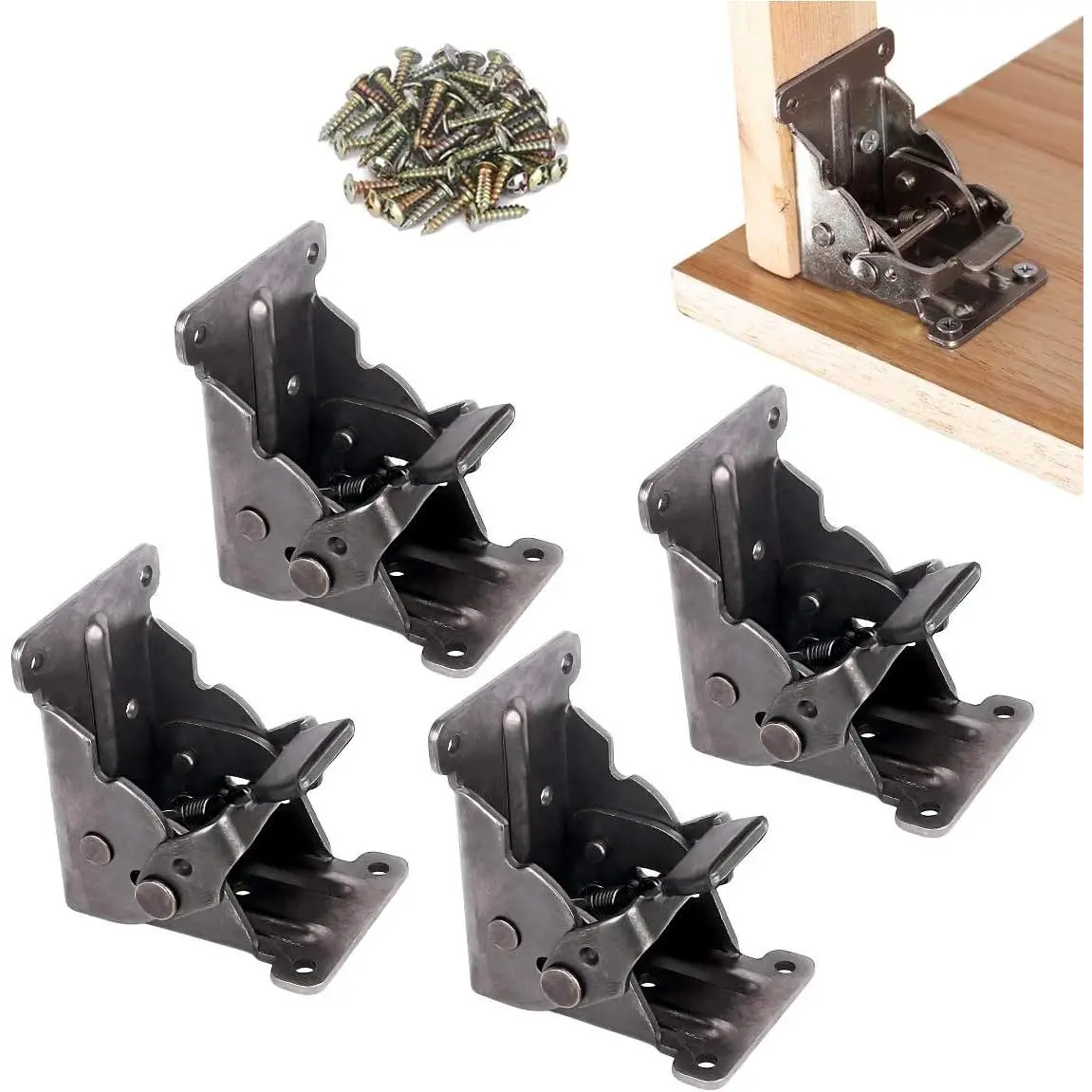 4 Pack Locking Hinge for Folding Table Brackets, Folding Brackets 90 Degree Self Locking Folding Hinge for Table Legs Furniture
