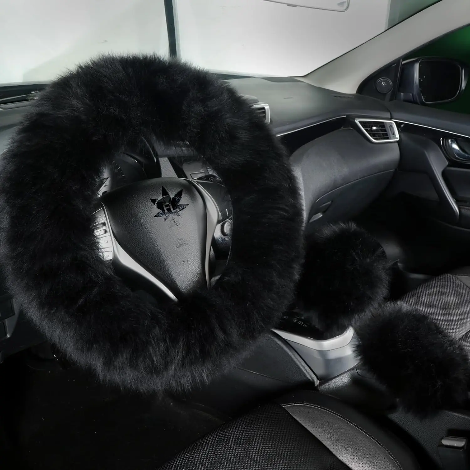 uffy Genuine Sheepskin Steering Wheel Cover Set for Women Parents-Fuzzy Soft Australian Merino  Wrap with Gear Shift and Hand  Covers, Cozy Stylish Luxury  Accessories (Black)
