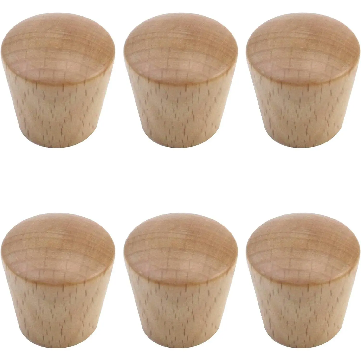 Cone Shape Beech Wood Cabinet Knobs, 0.87" x 0.87", 6pcs