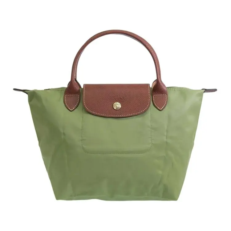 Longchamp Le Pliage 23 Embroidered Logo Canvas and Leather Foldable Handbag, Unisex Avocado Green