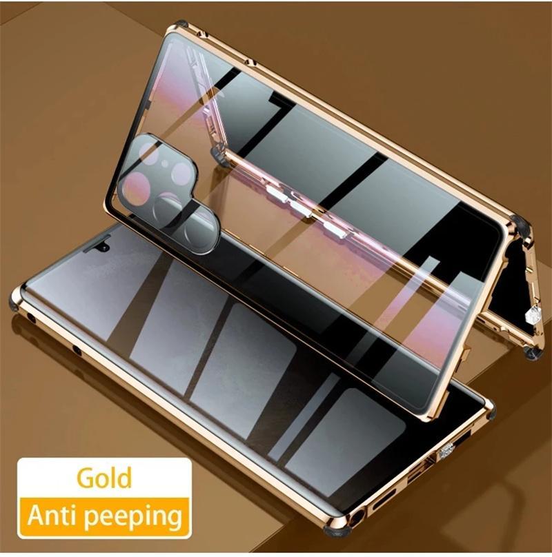 360° Protect Anti Peeping Privacy Double Sided Tempered Glass Case For Samsung Galaxy S25 S24 S23 Ultra Plus Metal MagneticCover