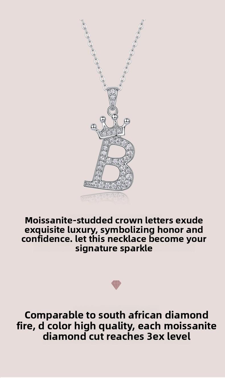 A personalized collarbone necklace with your initials, featuring an S925 sterling silver fashion D-color moissanite pendant, suitable for holiday gifts and everyday wear