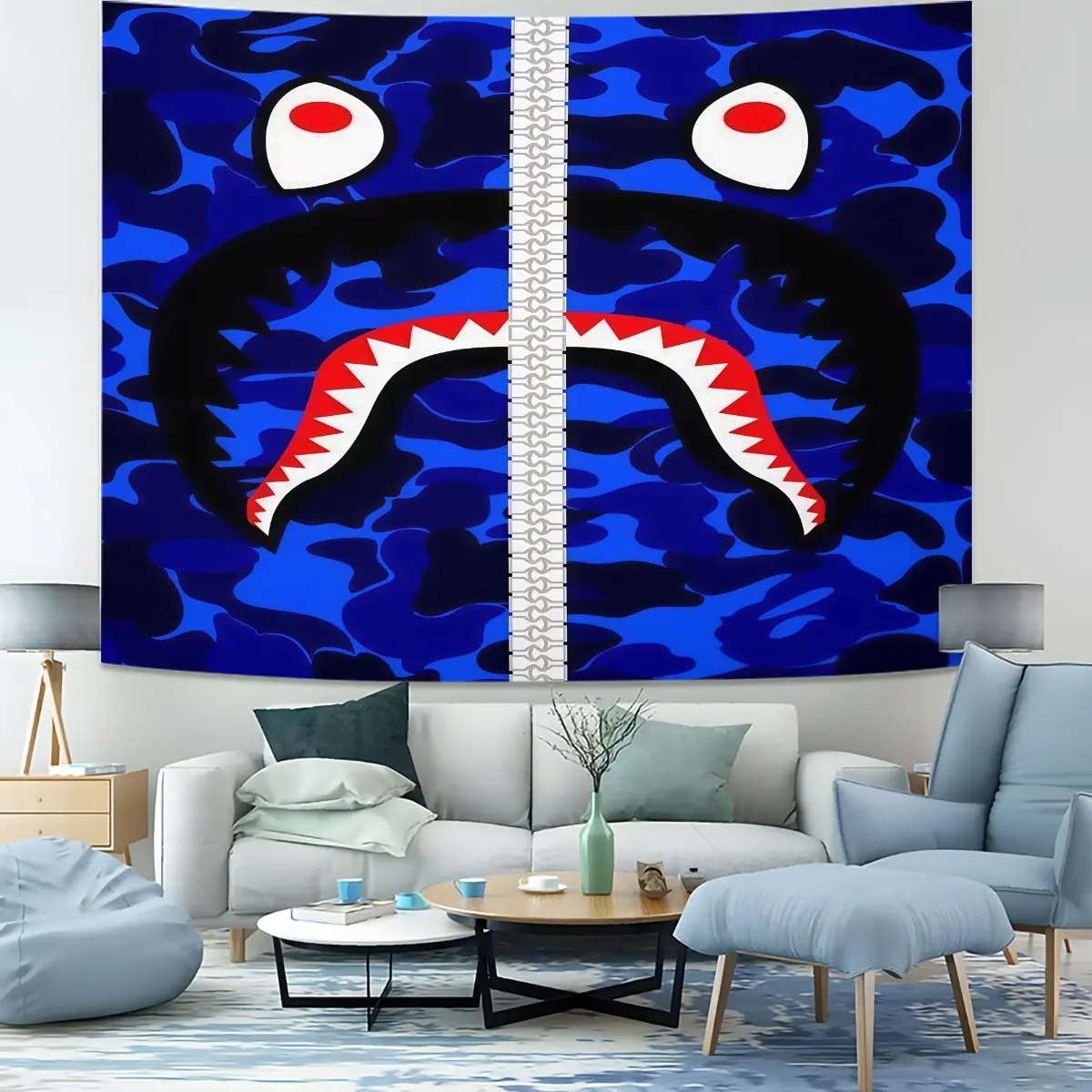 Camouflage Shark Head Pattern Tapestry, 1 Piece Of Fashionable Room Flag, Artistic Home Decoration, Suitable For Teenagers, Adults, Bedroom, Living Room, Dormitory Scene