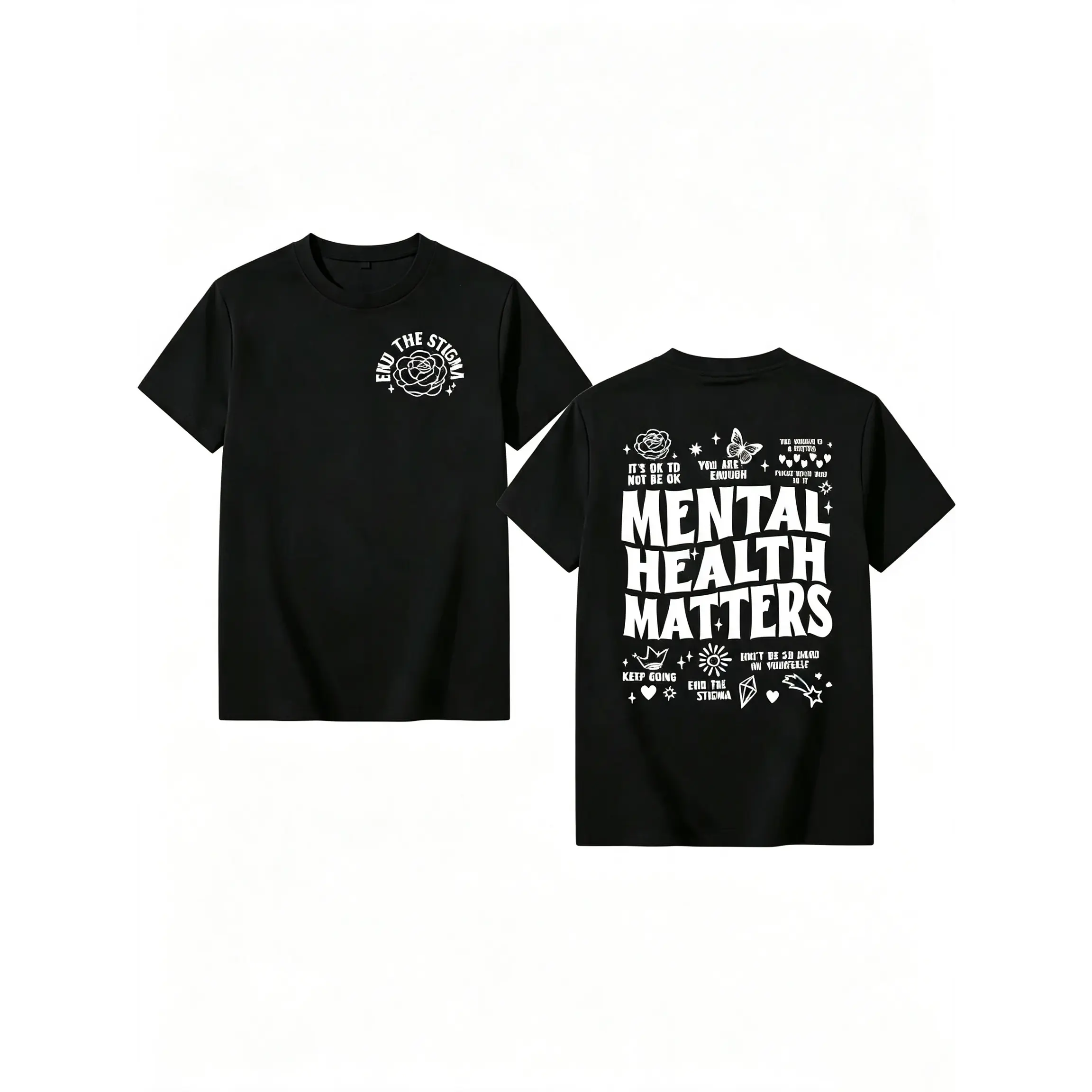 Mental Health Matters" T-Shirt, Positive Affirmation Double-Sided Tee