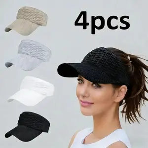 Women’s 4-Pack Open Top Ponytail Baseball Caps - Female UV-Protection, Breathable, Adjustable Summer Sports Hats for Outdoor Running, Hiking