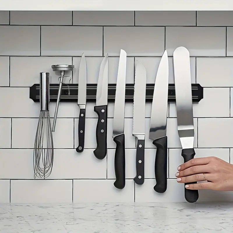 Magnetic Knife Holder for Modern Kitchen, No Drill Wall Rack, Stores Different Kitchen Knives Securely