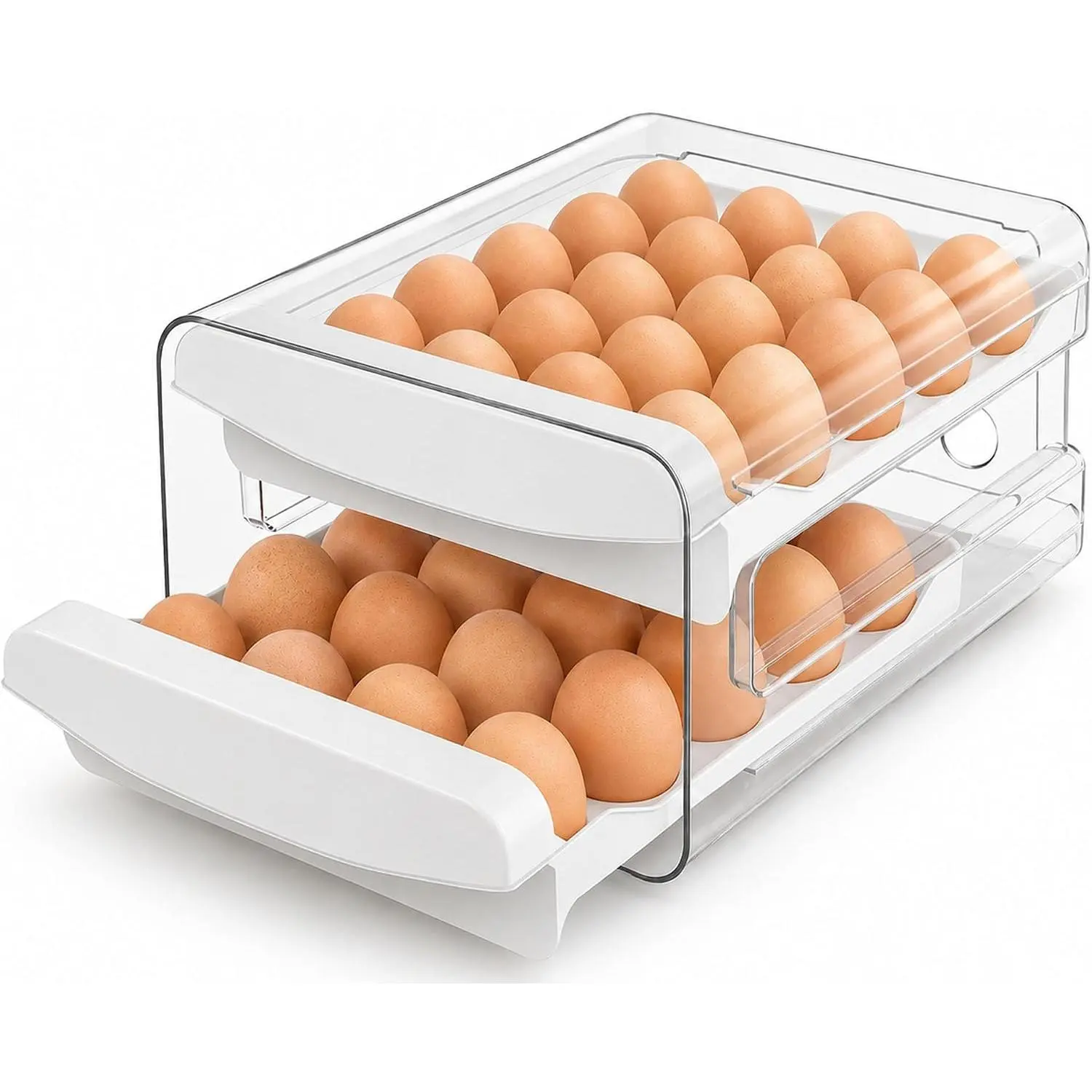 ® Egg Holder for Fridge, 2-Tier Stackable 40 Eggs Organizer Drawer for Refrigerator, Space-Saving Egg Container, Clear Plastic Egg Tray for Kitchen Storage