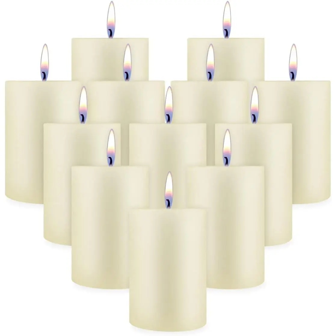 Pillar Candles 2x3 Inches - 12 Pack Unscented Dripless &  Candles, 15-Hour  Time,  for Weddings, Dinners,  Decor & Gifts
