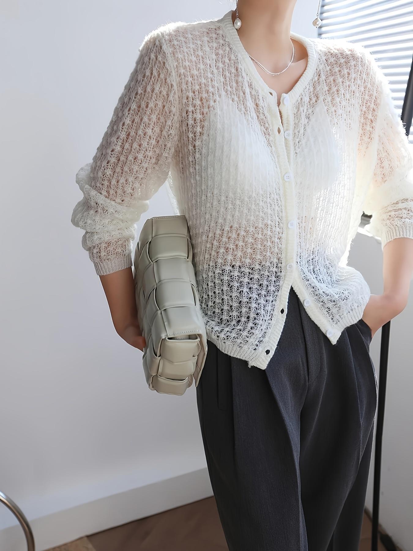 Women's Fashion Round Neck Knit Long Sleeve Cardigan Button, Lightweight Casual Style, Perfect for Spring, Summer, Autumn, Elegant Loose Fit, Knitwear