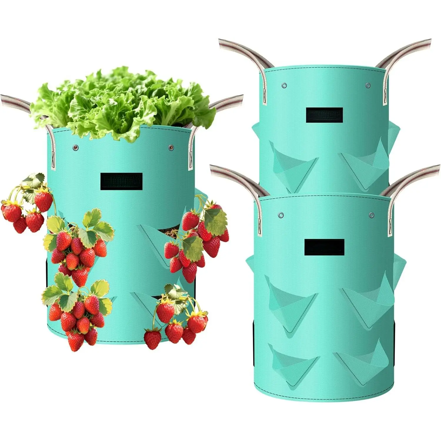 3 Pack 10 Gallon Strawberry Grow Bags, Heavy Duty PE  Pots with Breathable Windows and Drainage Holes, Ideal for Strawberries, Veggies,  and Balcony