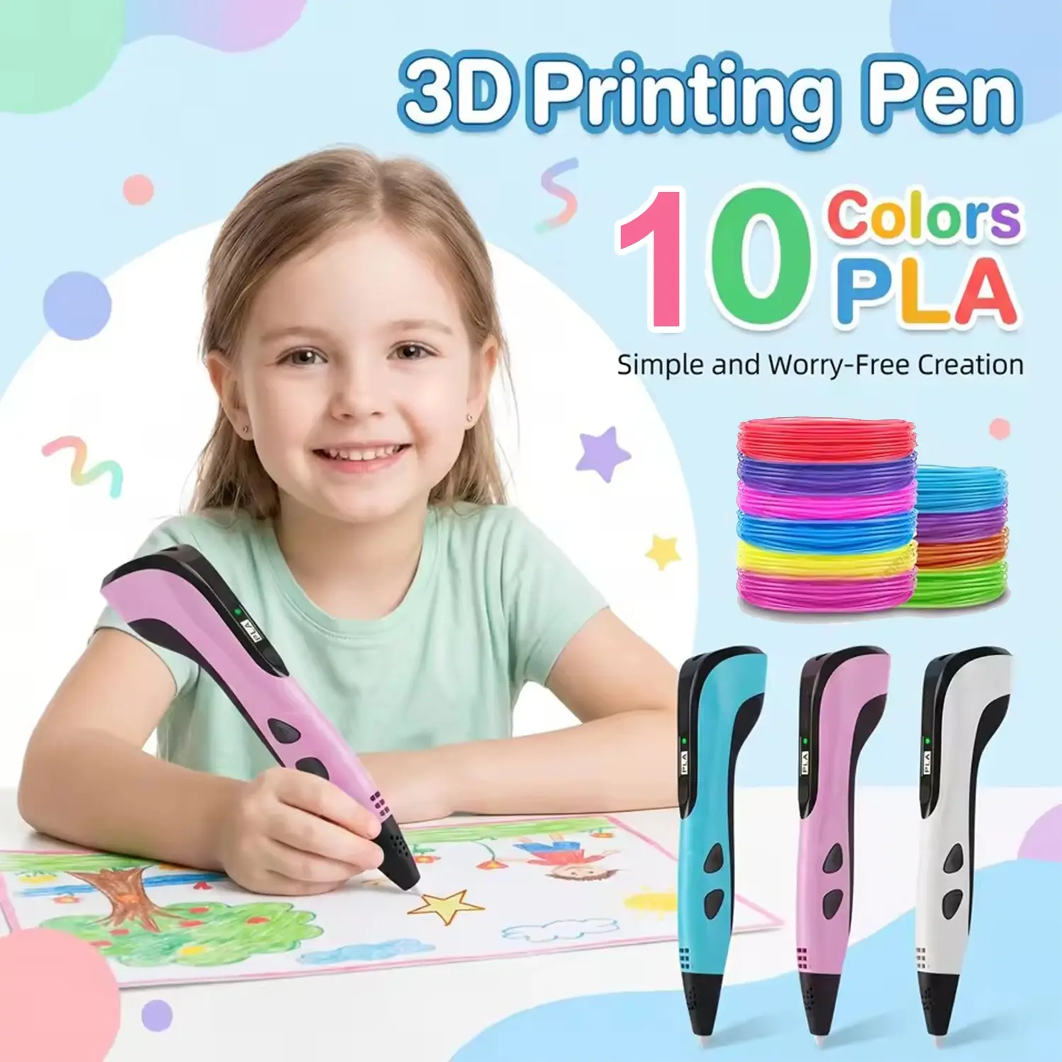 Creative 3D Printing Pen Set, Includes 50m Pla Filament, Gift Box, Finger Gloves, DIY Art Tools, Ideal for 3D Craft Enthusiasts