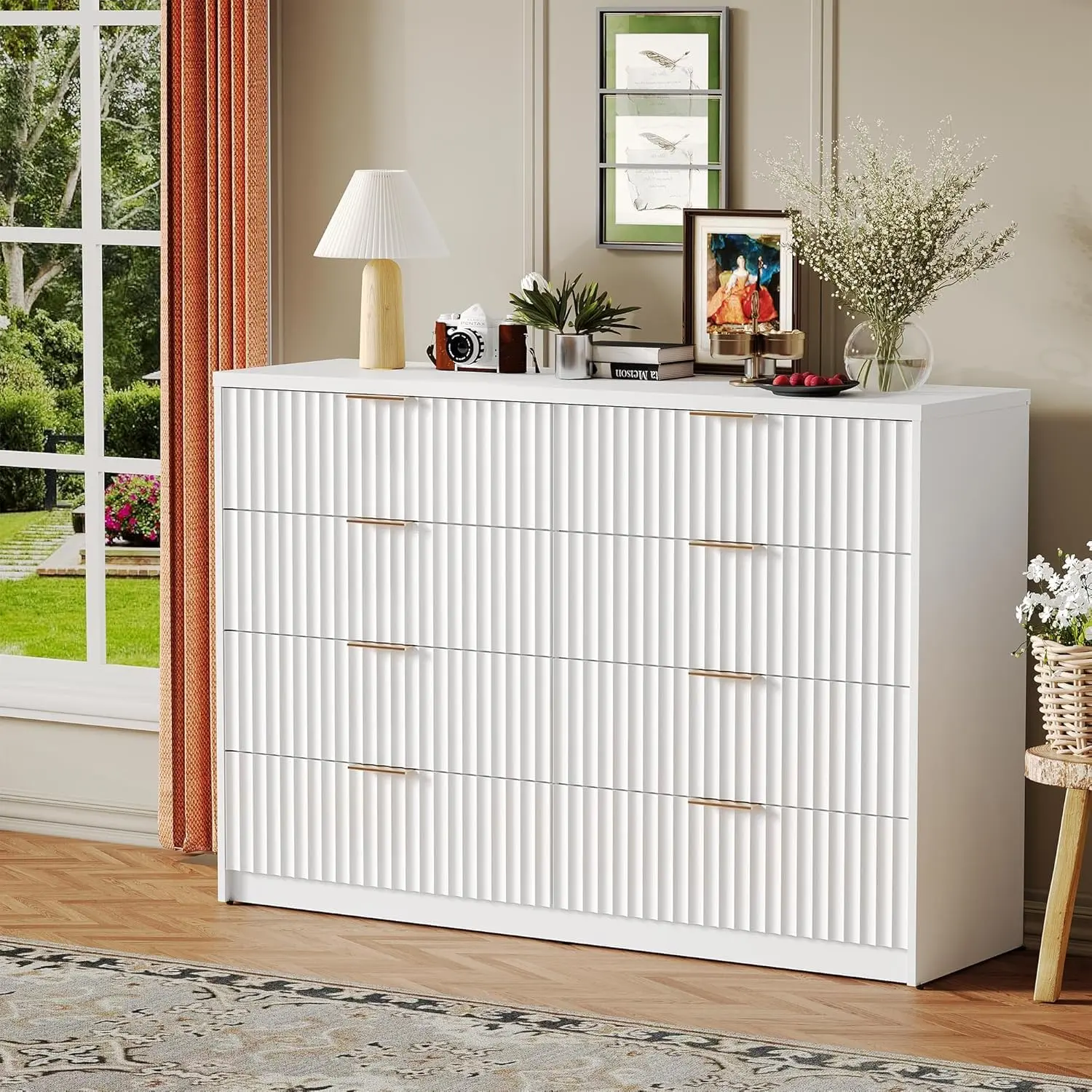 8-Drawer Dresser - Modern Wooden Chest for Bedroom, Living Room, Entryway - Ample Storage Organizer Cabinet with Anti-Tip Safety,White/Oak(2 Boxes)