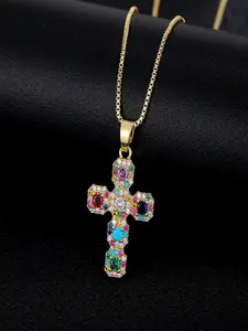 Cross Pendant With Micro Diamonds, Braided Chain Necklace, Unisex Design, Suitable As Mother's Day, Valentine's Day, New Year, Holiday Gift, Daily Wear