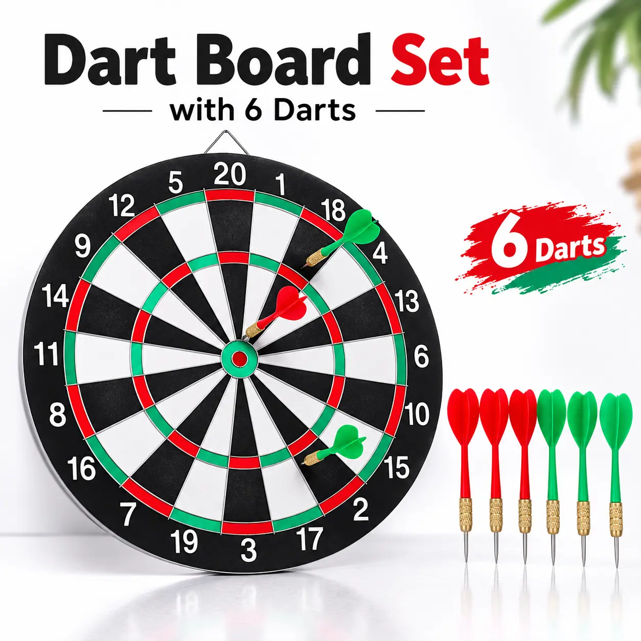 Dart Board Set with 6 Steel Tip Darts, Classic Indoor & Outdoor Dart Game for Kids, Teens & Adults, Family Party Game