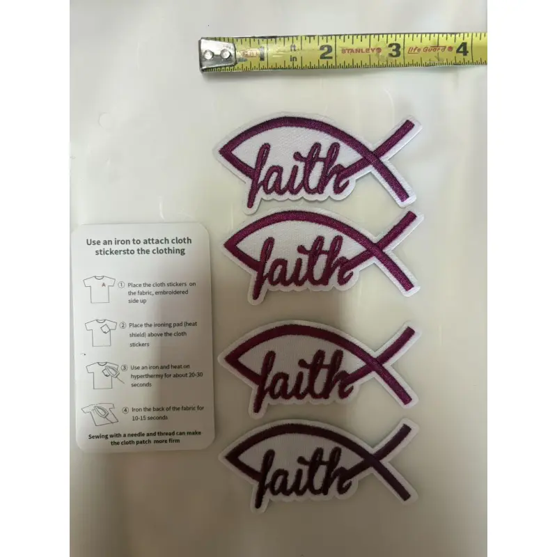 4PCS Faith Fish Embroidered Iron-On Patches, Christian Applique Patches for Jackets, Hats, Jeans, Bags and DIY Clothing Decor