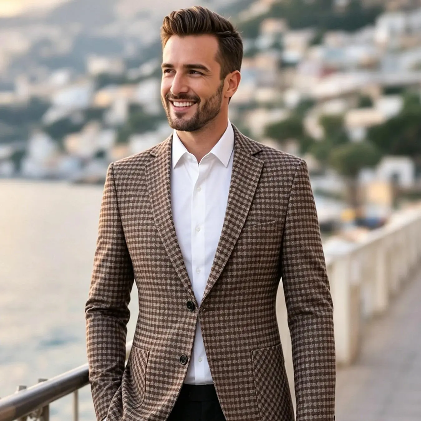Men's Fancy Stylish Houndstooth Sport Coat - Elegant Slim Fit Single Breasted Breathable Lightweight Soft Fashion Blazer for Office Business Casual, Suit, Evening, Fitted, Two Buttons