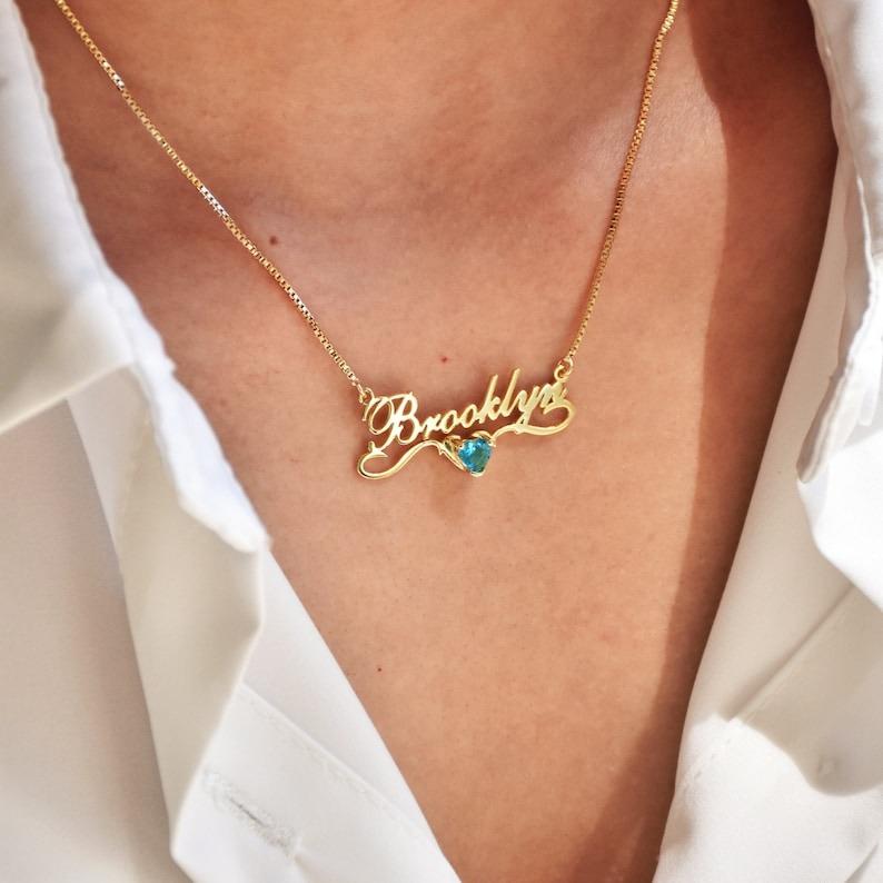 AS182 For Mother's Day Personalized Custom Name Inlaid Birthstone Pendant Stainless Steel Cut Birthday Necklace Gift Family and Friends