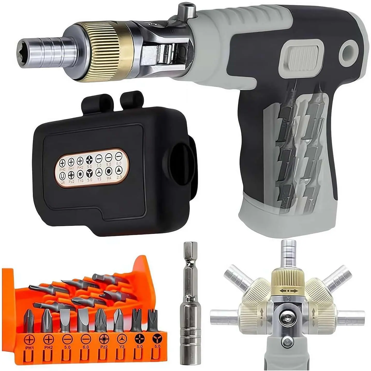 GJANSH 16-in-1 Multi Screwdriver Set,Multi Angles Screwdriver Gun with Magnetic Bit,Ratchet Screwdriver Set With 14 Various Sizes Screwdriver Bits,Ergonomic Pistol Grip,Tool for Home Repair,DIY, dealsforyoudays