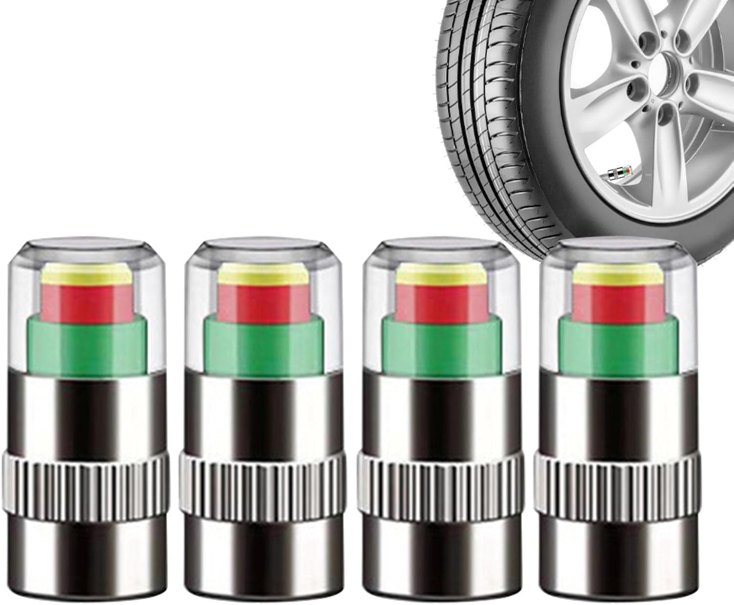 4 PCS Car Auto Tire Pressure Monitor Valve, Car Pressure Monitor Valve Stem, Tire Pressure Monitor Valve Stem Cap for Medium-Sized, Small, Motorbikes, Bicycles