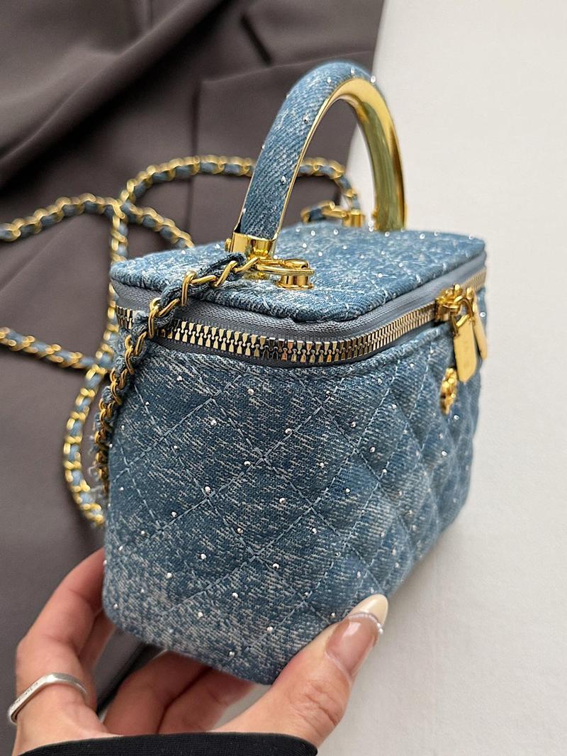 Women's Elegant Denim Design Quilted Bag, Fashionable Chain Strap Shoulder Bag for Daily Used, Casual Trendy Versatile High-quality Casual Commuter Bag, Denim Shoulder Purse