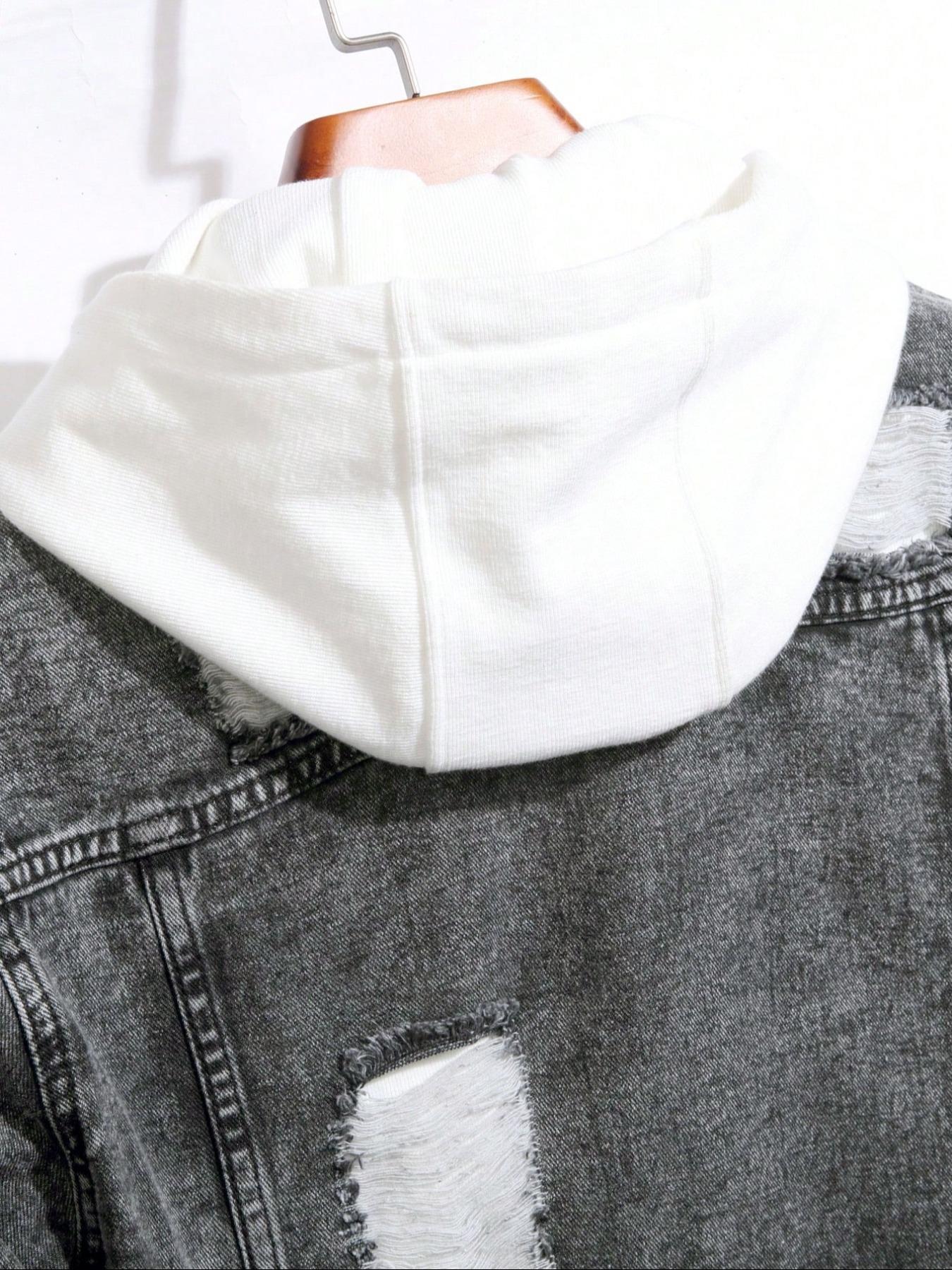 Men's Distressed Ripped Long Sleeve Lightweight Denim Jacket, Regular Fit Street Fashion Casual Comfy Button Front Multi-pocket Collared Outerwear for Daily Wear, Menswear for All Seasons