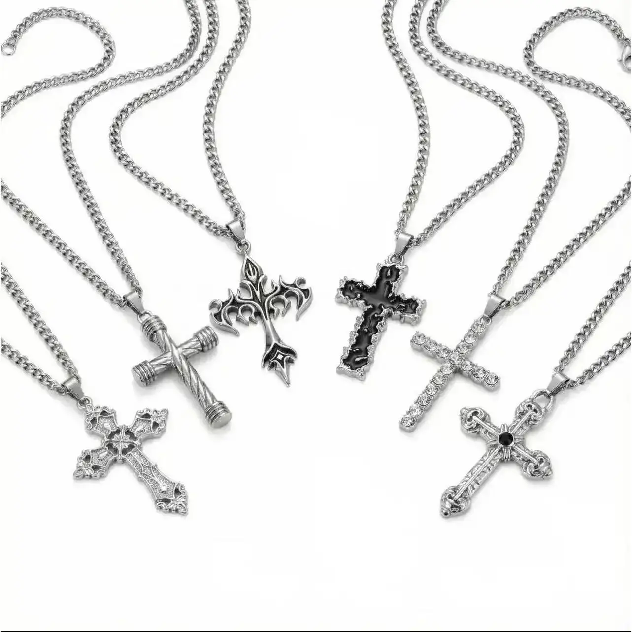 Gothic Cross Necklace - 6-Layer 23-Inch Stainless Steel Chain & Link, Hypoallergenic Edgy Punk Religious Jewelry, Casual Necklace for Girlfriend, Not Easy to Deform Gift for Men, 23-Inch Chain, Necklaces