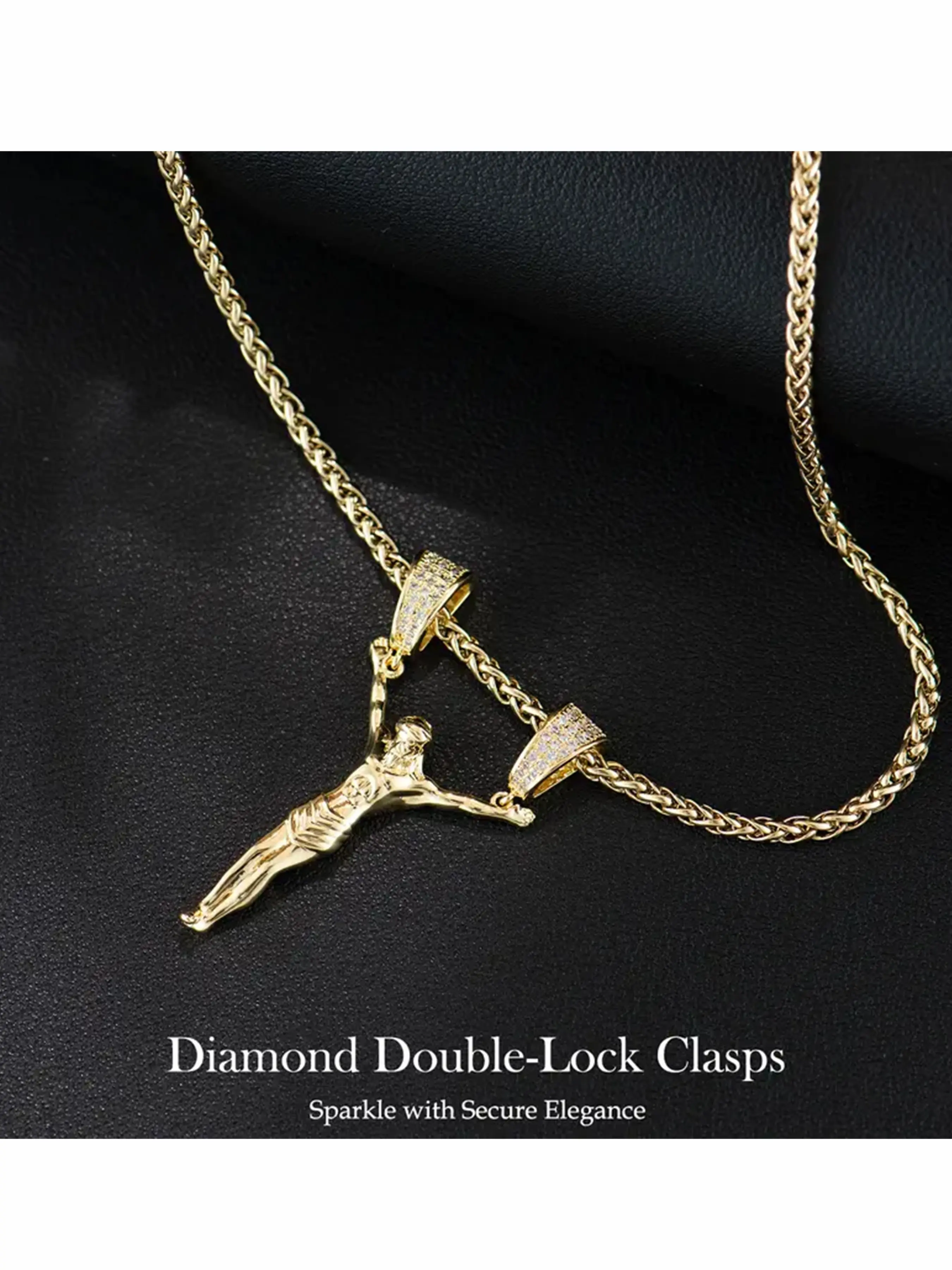 Holylegend Unisex 14k Gold-Plated Jesus Christ Pendant Necklace, 3D Christ Charm with Diamond Clasp, 24” Gold Chain, Father's Day Gift