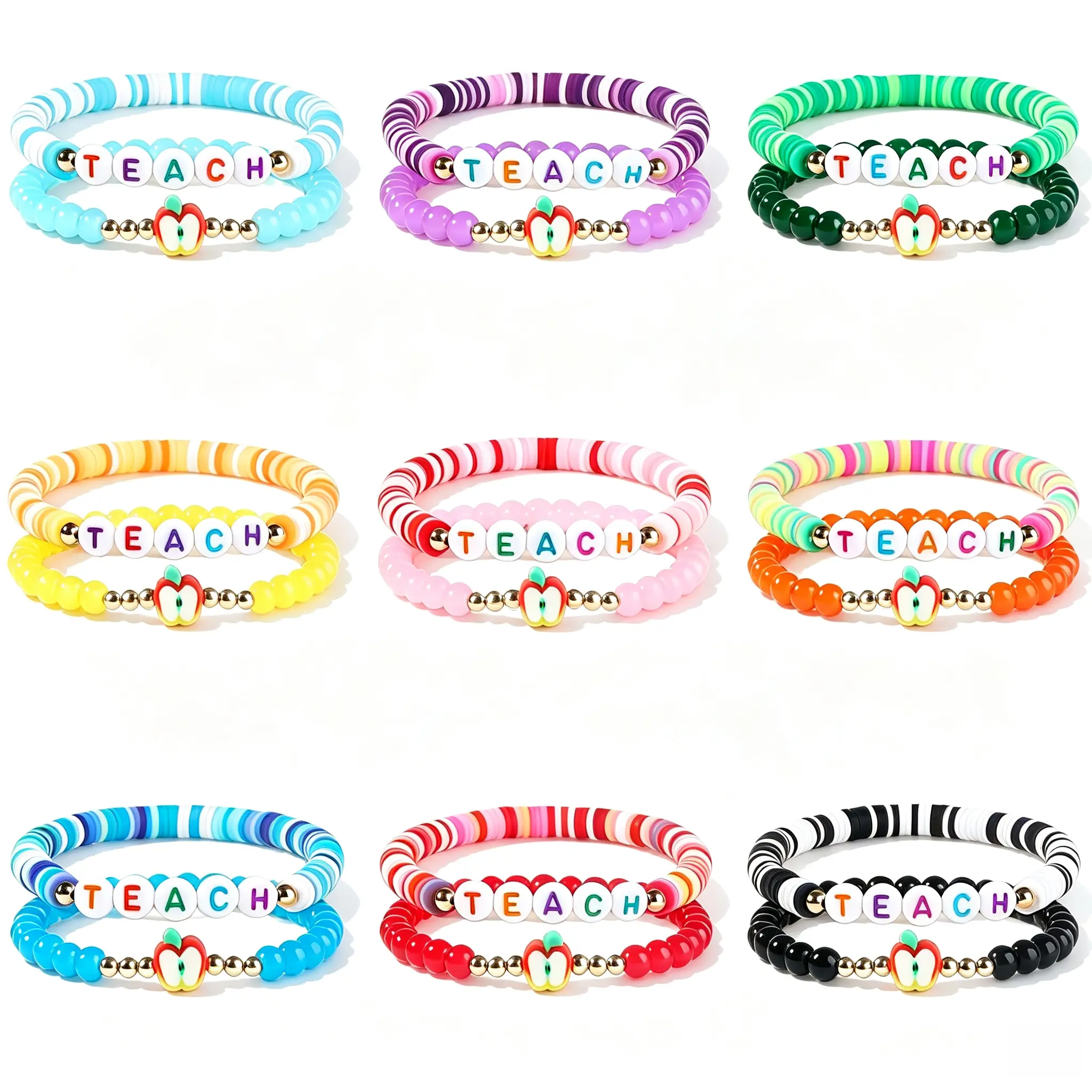18PCS Beaded Teacher Bracelet Set – Stackable Appreciation Jewelry, Bulk Thank You Gift for Women Teachers