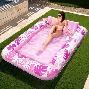L-shaped Inflatable Sunbathing Pool Float with Cup Holders and Air Pump, 70“ x 46” Extra-Large Adult Pool Float (Includes Pillow), 4-in-1 Sunbathing Raft, Inflatable Sun Lounger, Inflatable Gift for Kids' Ball Pit Parties, Inflatable Sofa