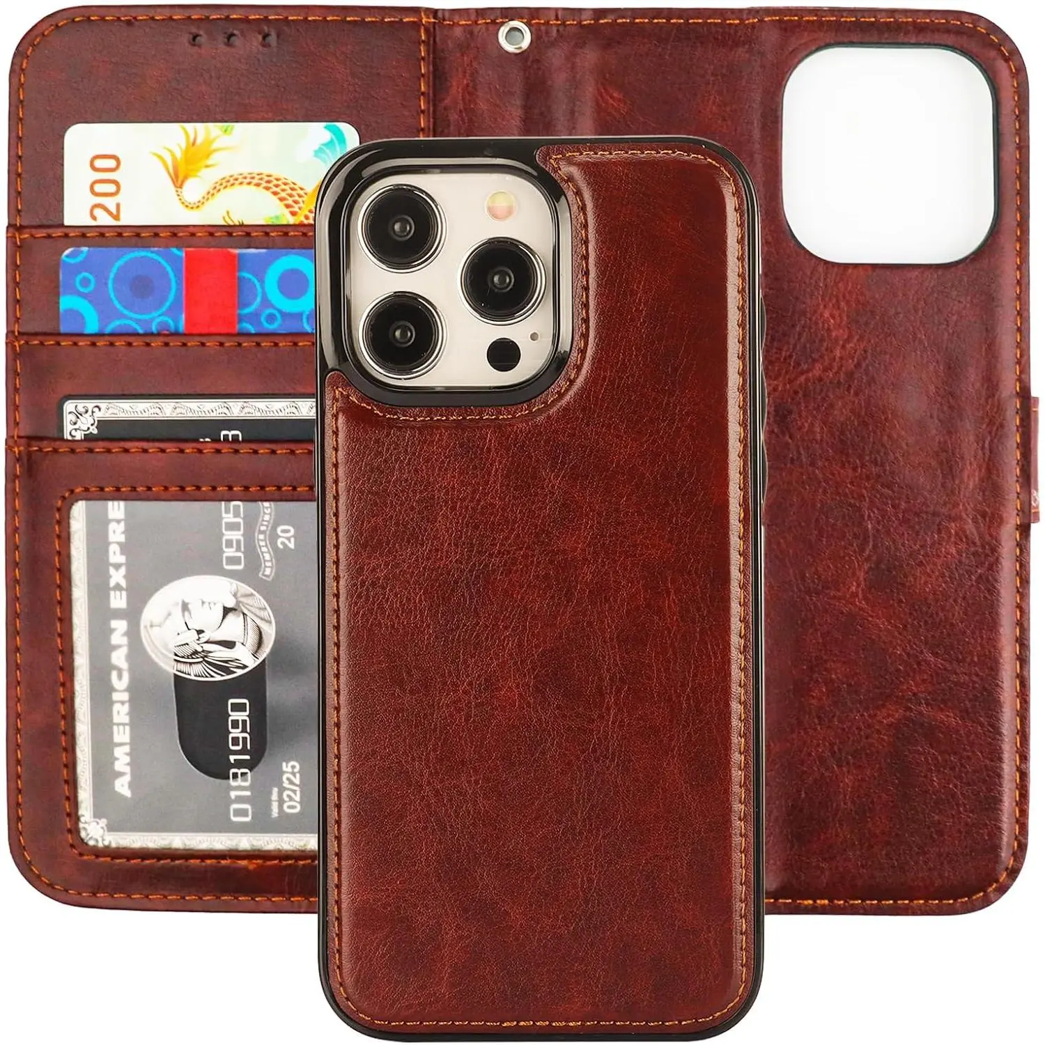 Detachable Wallet Case for  15 Pro Max RFID Blocking Card Slots Holder  PU Leather  Kickstand Shockproof Wrist Strap Removable Flip Protective Cover 5G 6.7 inch (Brown)
