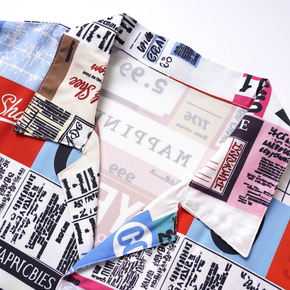 Statement Resort Mens Graphic Collage Print 2 Piece Outfit Loose Fit Drawstring Shorts Set for Vacation Wear and Street Style