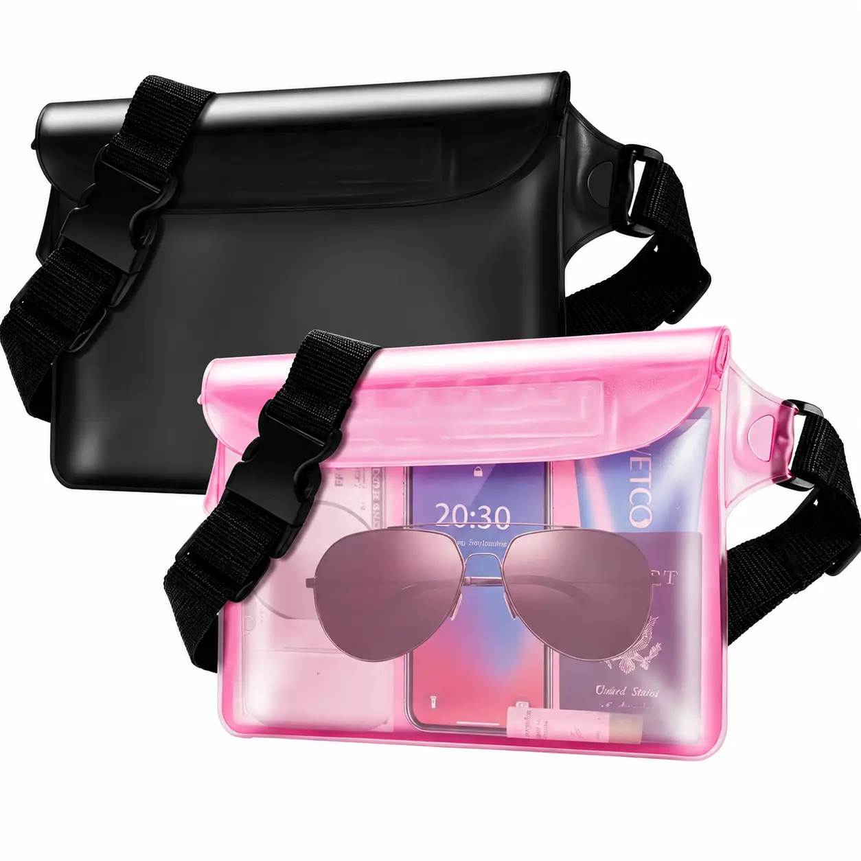 Waterproof Waist Pack for Outdoor Activities – 2-Pack IP68-Rated Dry Bag with Floating Touchscreen Compatibility, Adjustable Belt, and Secure Closure for Swimming, Kayaking, Snorkeling, Hiking, and Beach Adventures