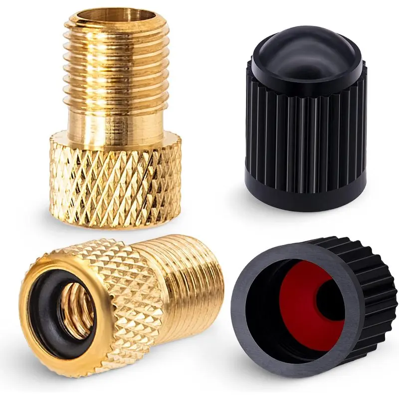 Outdoor sports 2PCS Brass Presta Vae Adapter, Convert Presta to Schrader Adaptor, Inflate Tire Using Standard Pump or Air Compressor for Bikes, 2 Pack Black Tire Vae Caps(Reticulated Grain Style)