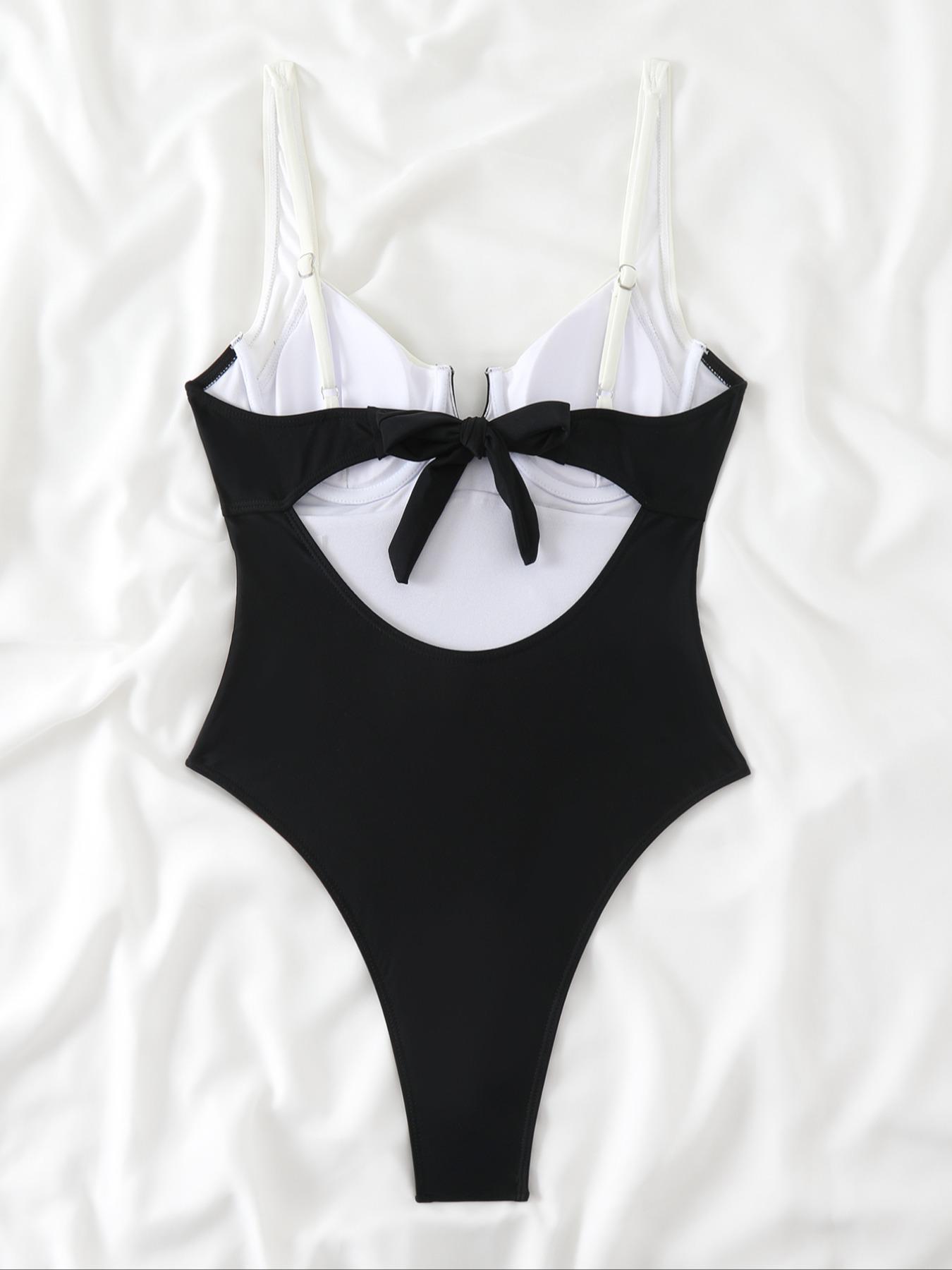 Women's Colorblock One-piece Swimsuit, Casual Sleeveless Swimwear for Summer, Ladies Swimsuit for Beach Holiday Vacation, Summer Swimsuits