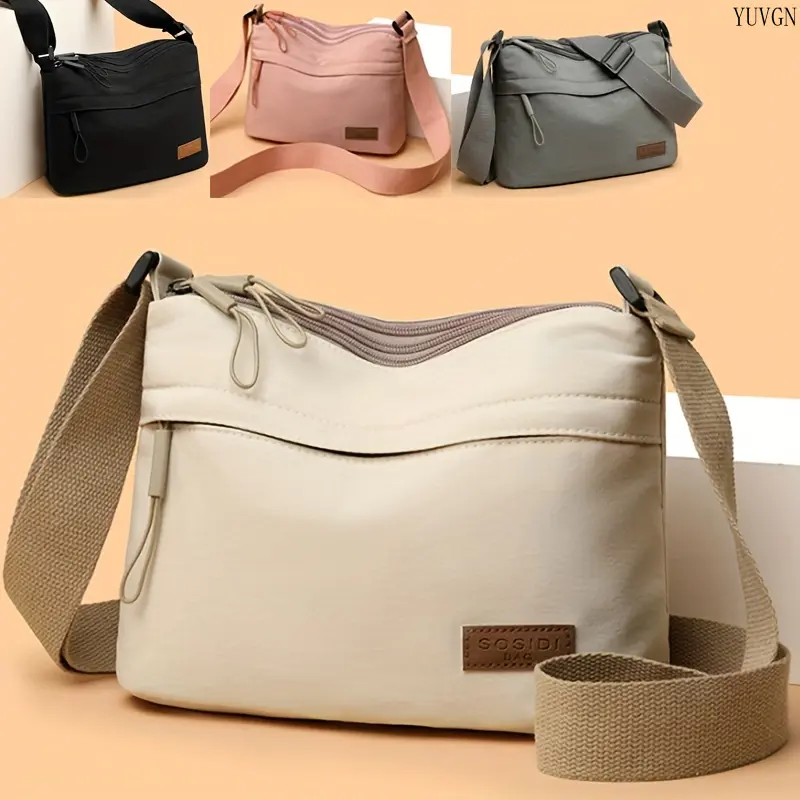 Women’s Solid Nylon Crossbody Bag - Lightweight Gym & Outdoor Multi-purpose Shoulder Purse with Spacious Compartments, Everyday Crossbody Bags for Women for Shopping, Travel