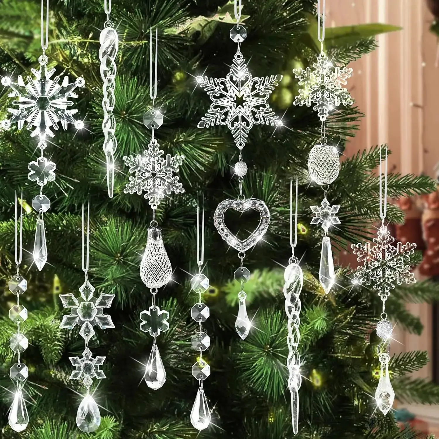 Ornaments Christmas Tree Decorations - 21 count Christmas Tree Ornaments Sparkling Dazzling Festival Party Decoration Snowflake Design Hanging Ornament Holiday Season Decor